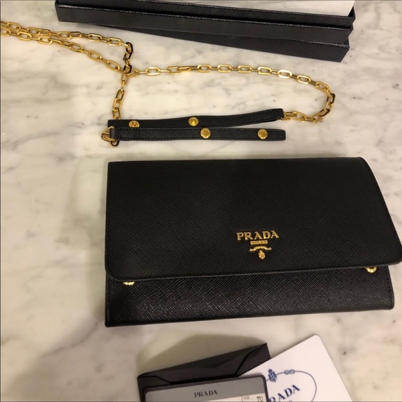 NWT PRADA Saffiano black clutch/wallet crossbody - Picture 7 of 11